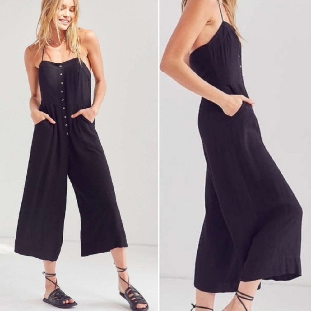 Silence + Noise Gauzy Button Front Halter Jumpsuit - image 1
